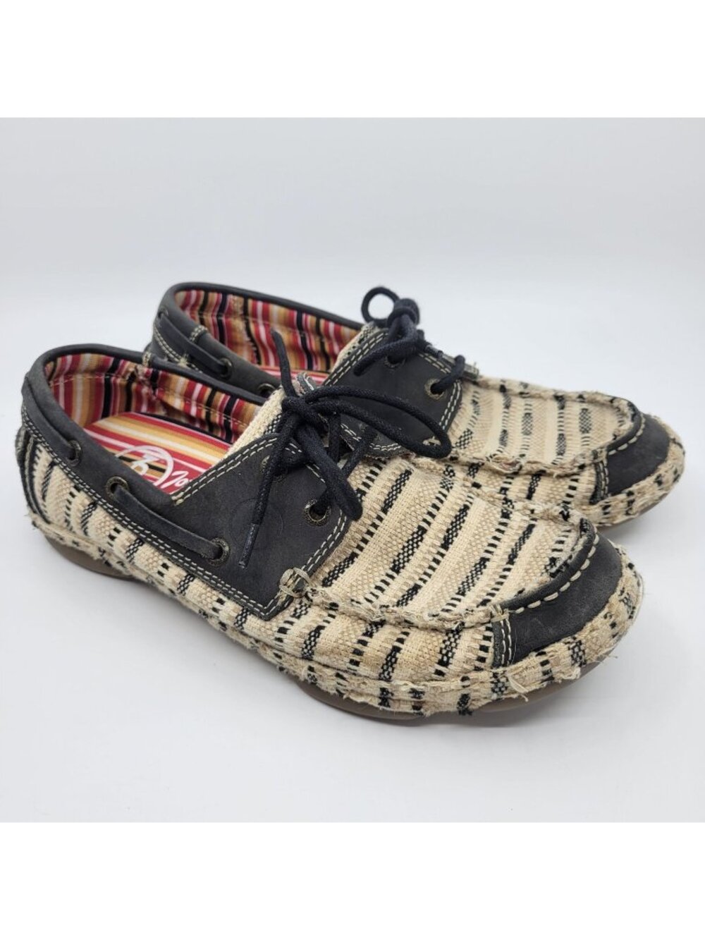 Tony Lama Women's Loafers Size 9B Lindale Canvas Lace-Up Woven Casual Flats Boat